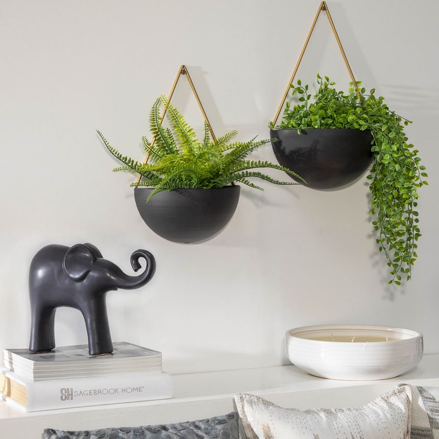 Sagebrook Metal Half Moon Wall Planters (Set Of 2) - Black