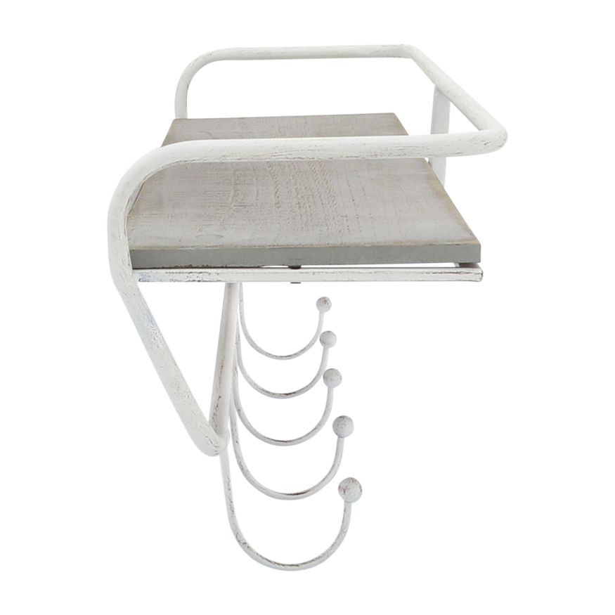 Sagebrook Metal/Wood 5 Hook Wall Shelf - White/Gray