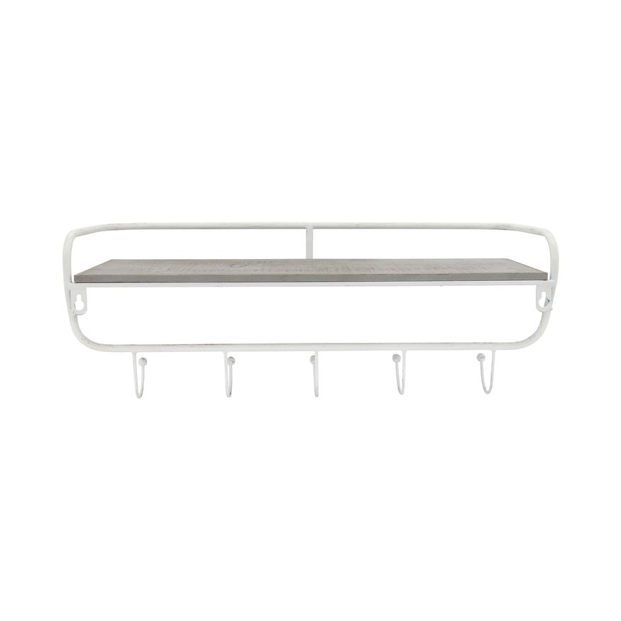 Sagebrook Metal/Wood 5 Hook Wall Shelf - White/Gray