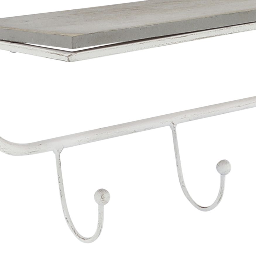 Sagebrook Metal/Wood 5 Hook Wall Shelf - White/Gray