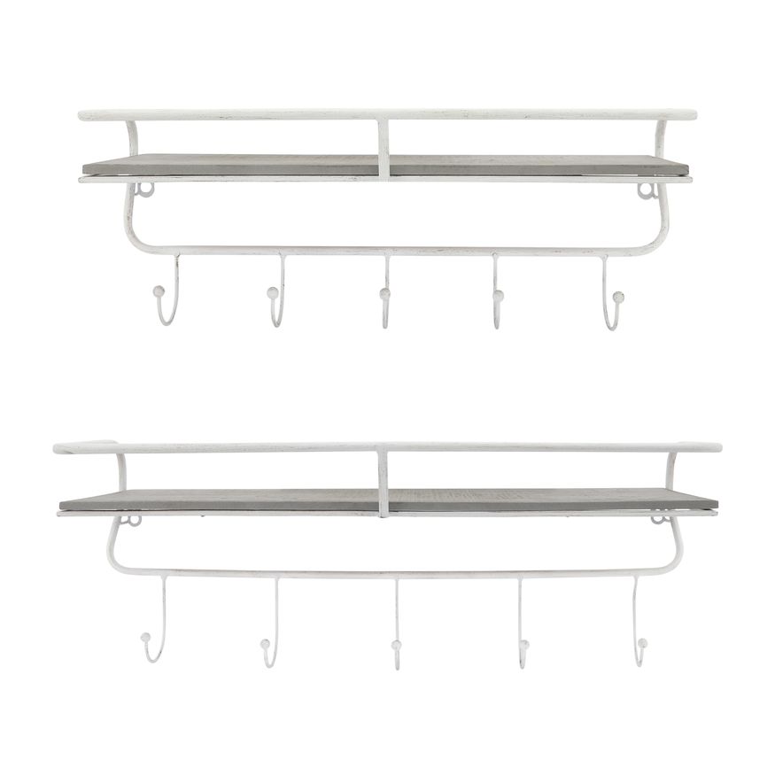 Sagebrook Metal/Wood 5 Hook Wall Shelf - White/Gray