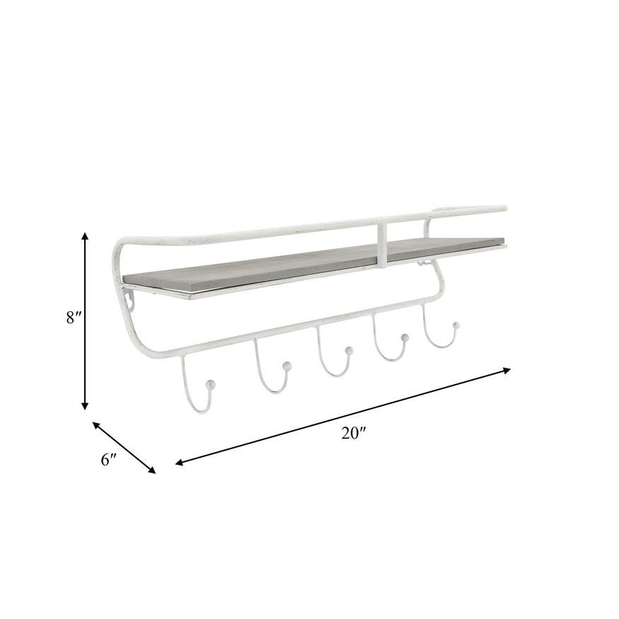 Sagebrook Metal/Wood 5 Hook Wall Shelf - White/Gray