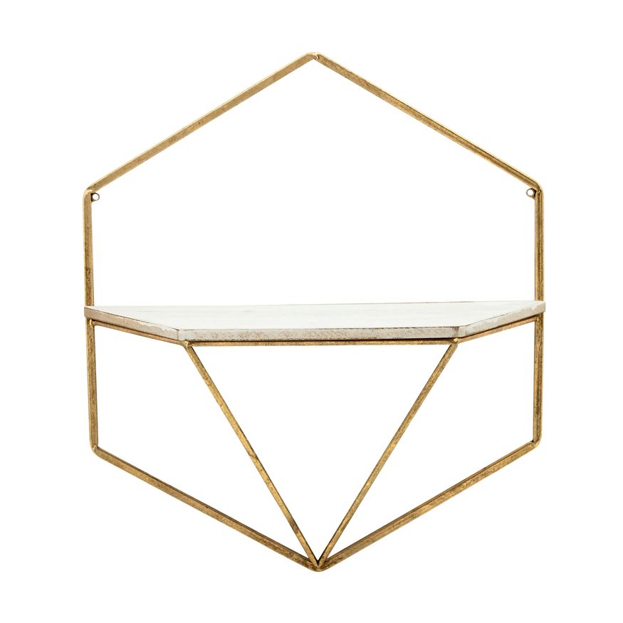 Sagebrook Metal/Wood Hexagon Wall Shelves (Set Of 3) - Gold/White