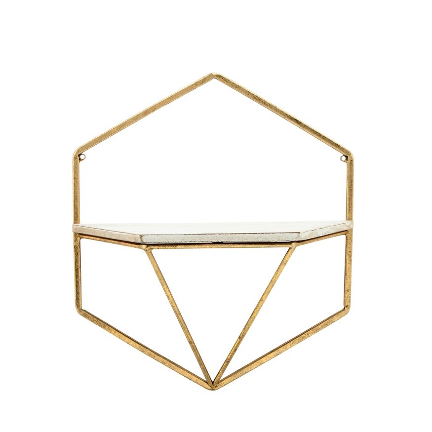 Sagebrook Metal/Wood Hexagon Wall Shelves (Set Of 3) - Gold/White