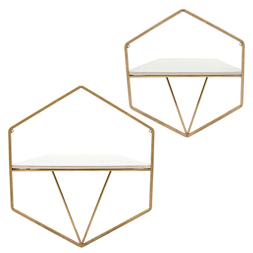 Sagebrook Metal/Wood Hexagon Wall Shelves (Set Of 3) - Gold/White