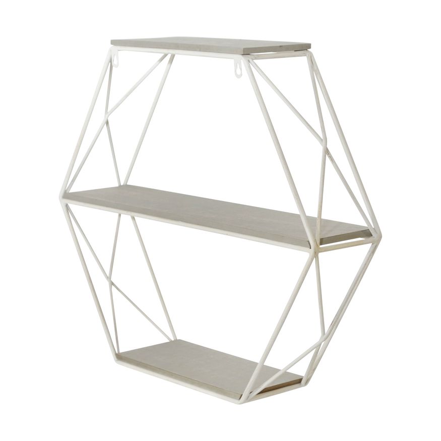 Sagebrook Metal/Wood 3 Tier Hexagon Wall Shelf - Gray/White