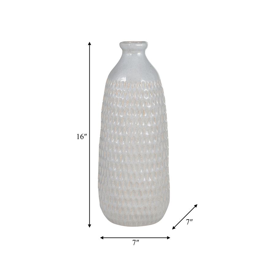 Sagebrook 16" Ceramic Dimpled Vase - Oatmeal