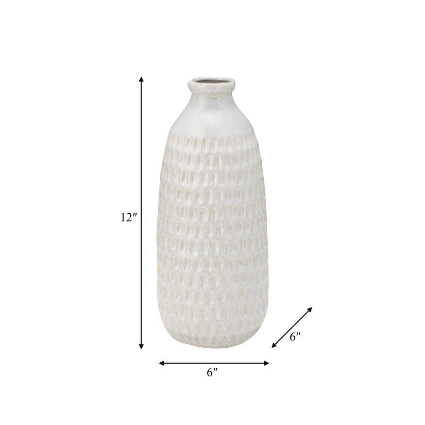 Sagebrook 12" Ceramic Dimpled Vase - Oatmeal