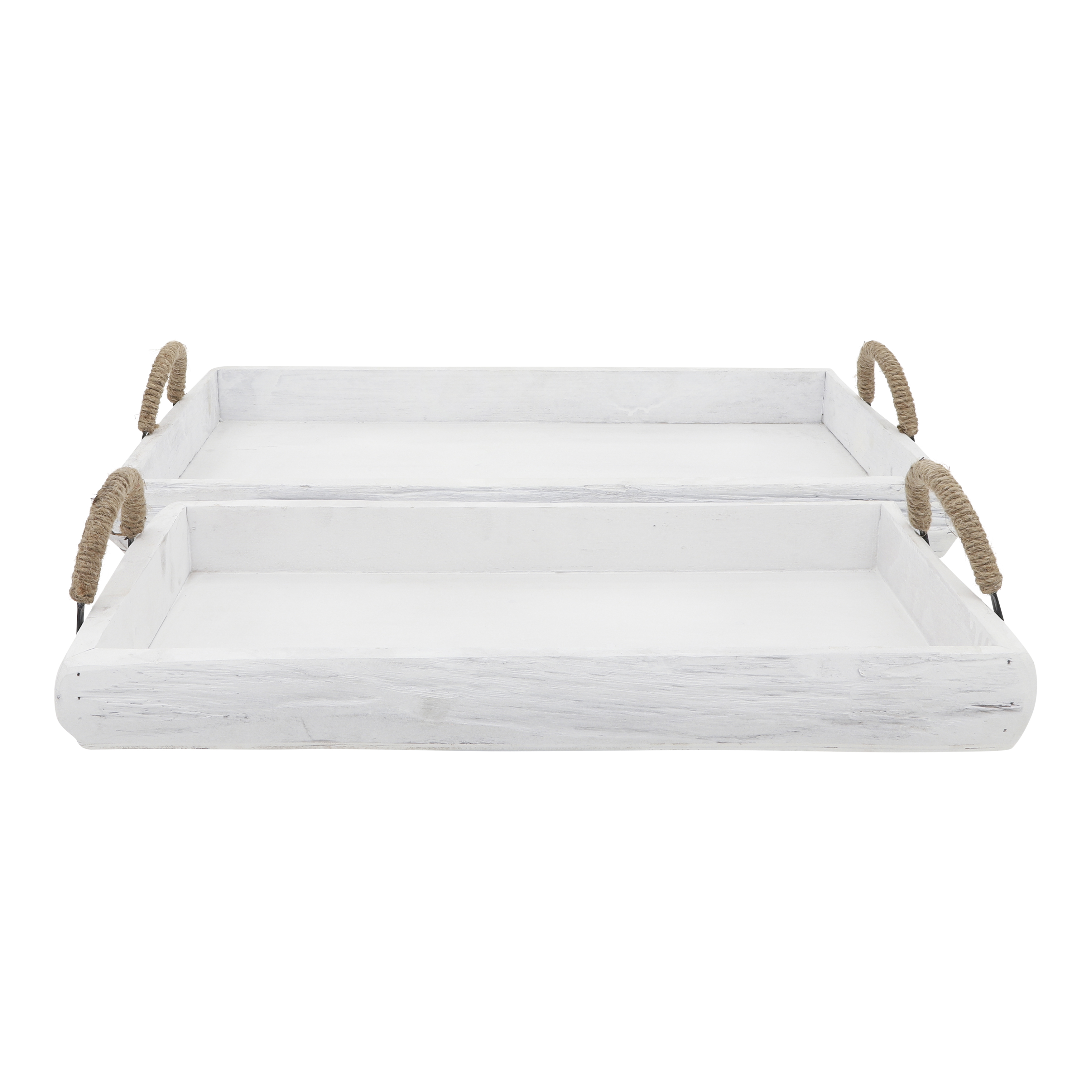 Sagebrook Wood Trays (Set Of 2) - White Wash