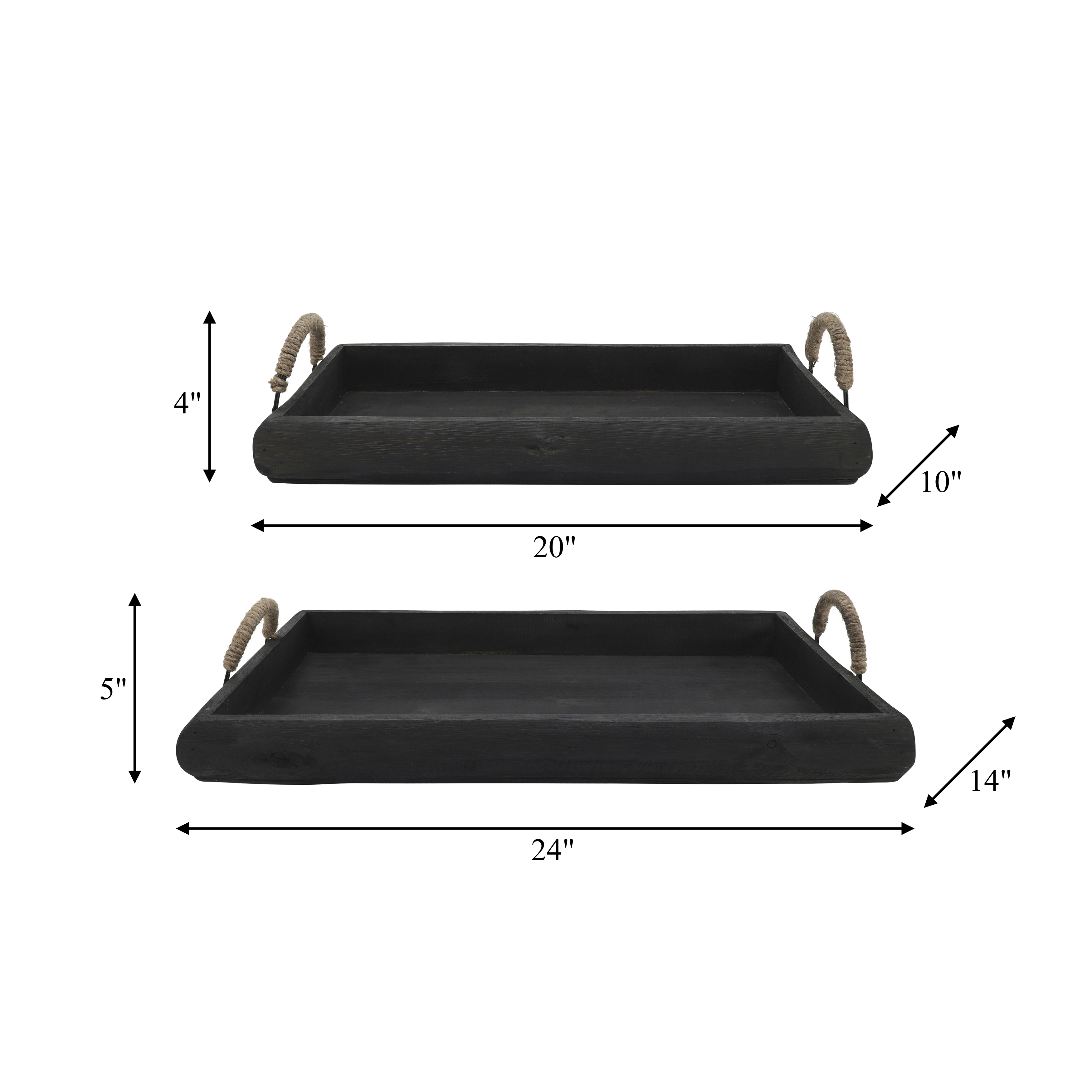 Sagebrook Wood Trays (Set Of 2) - Black