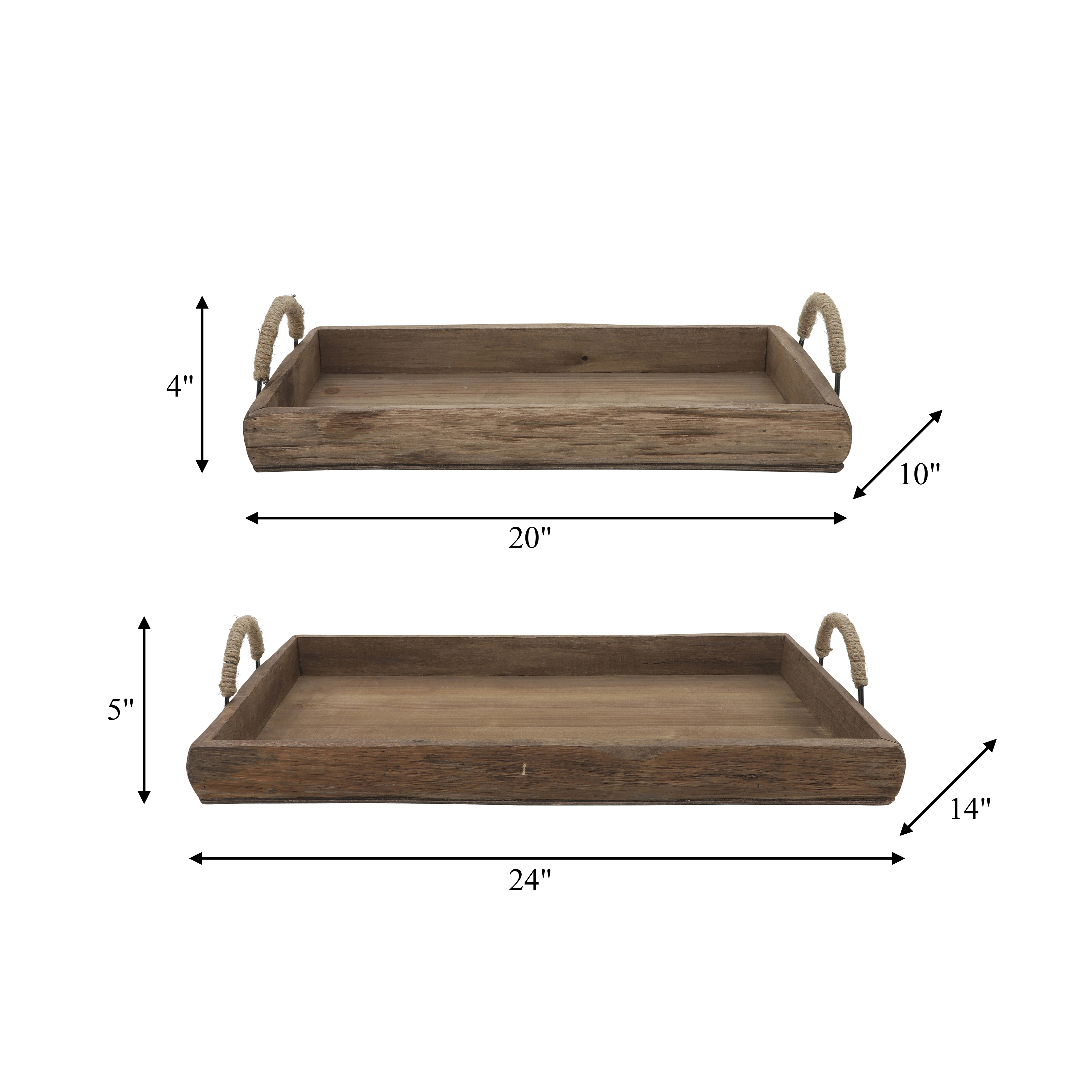 Sagebrook Wood Trays (Set Of 2) - Brown