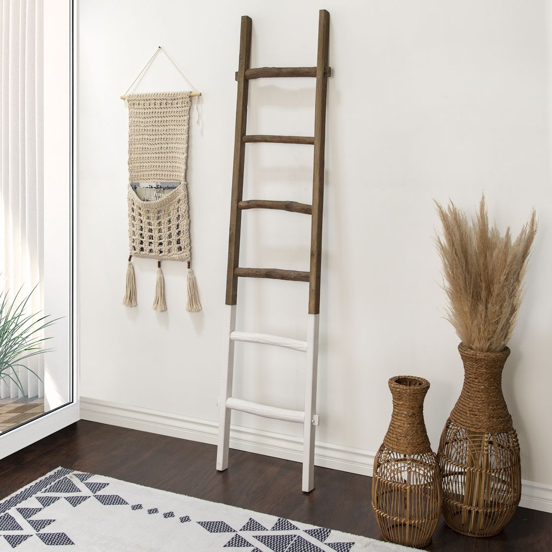 Sagebrook 76" Wooden Decorative Ladder - White/Brown