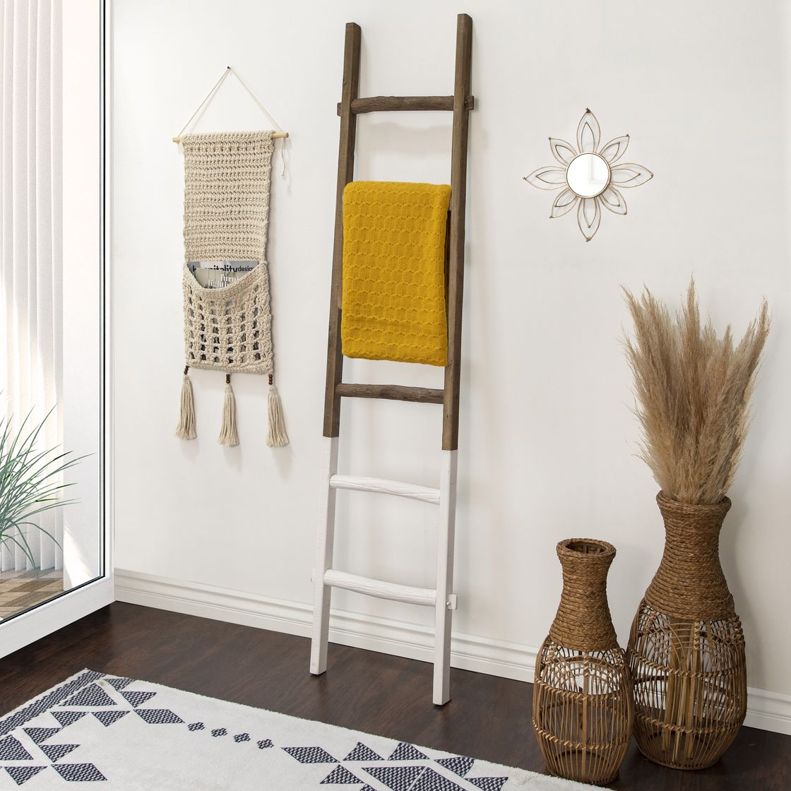 Sagebrook 76" Wooden Decorative Ladder - White/Brown