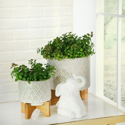 Sagebrook 5" Ceramic Flower Pot With Wooden Stand