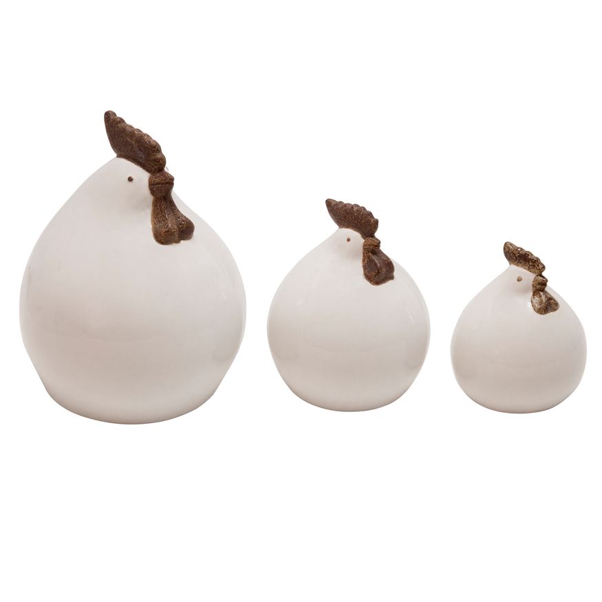 Sagebrook - Ceramic Roosters (Set Of 3) in White