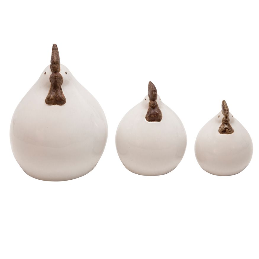 Sagebrook - Ceramic Roosters (Set Of 3) in White