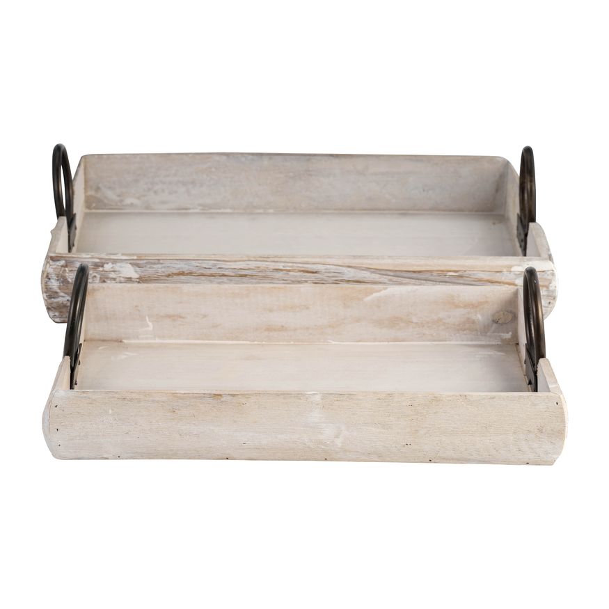 Sagebrook 19"x13"x5" Wood Trays (Set Of 2) - White