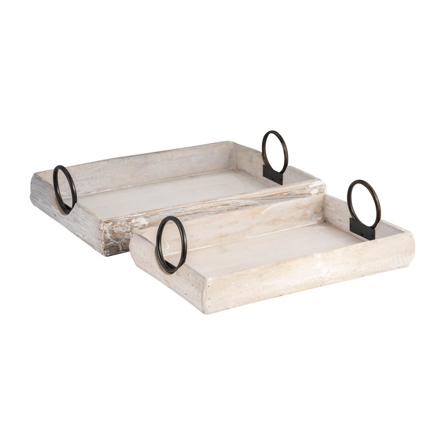 Sagebrook 19"x13"x5" Wood Trays (Set Of 2) - White