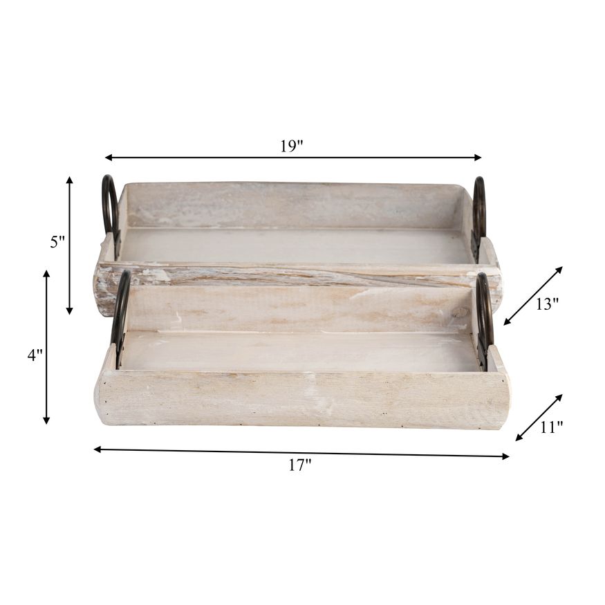 Sagebrook 19"x13"x5" Wood Trays (Set Of 2) - White