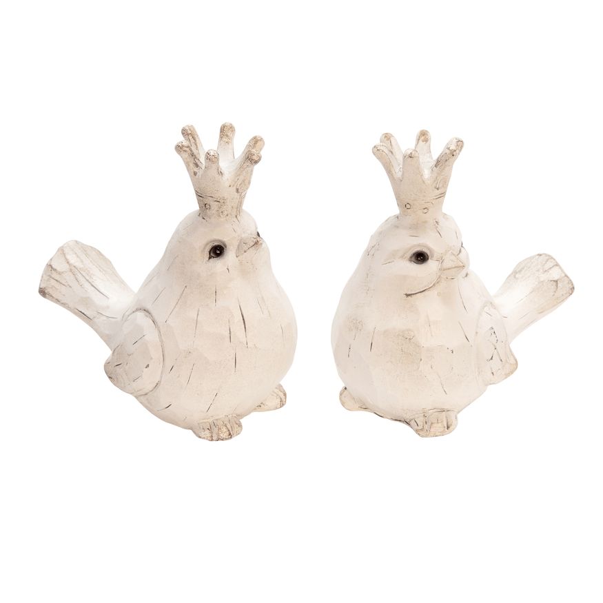 Sagebrook Resin Birds With Crowns (Set Of 2) - White