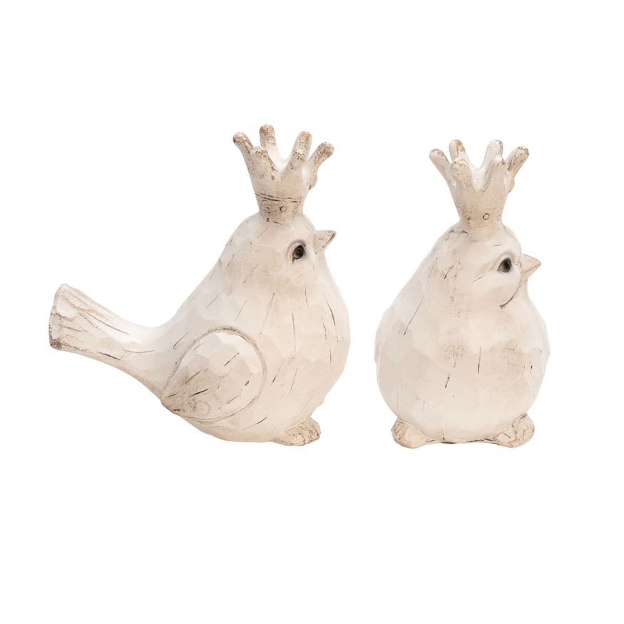 Sagebrook Resin Birds With Crowns (Set Of 2) - White