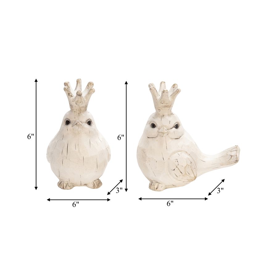 Sagebrook Resin Birds With Crowns (Set Of 2) - White