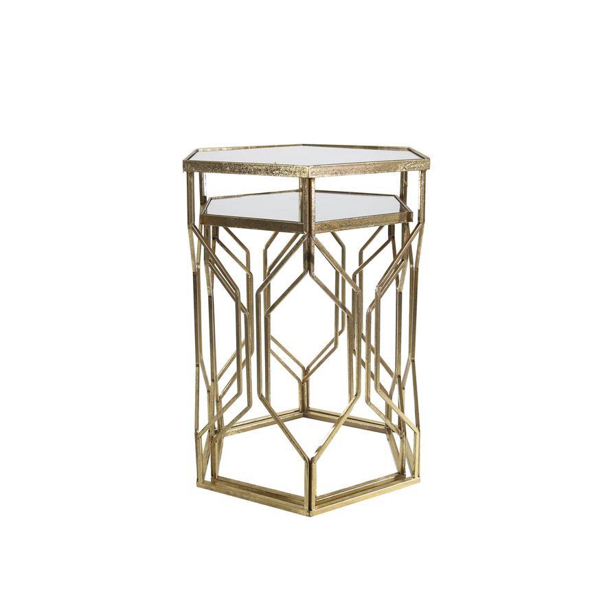 Sagebrook - Hexagon Mirrored Gold Accent Table Set