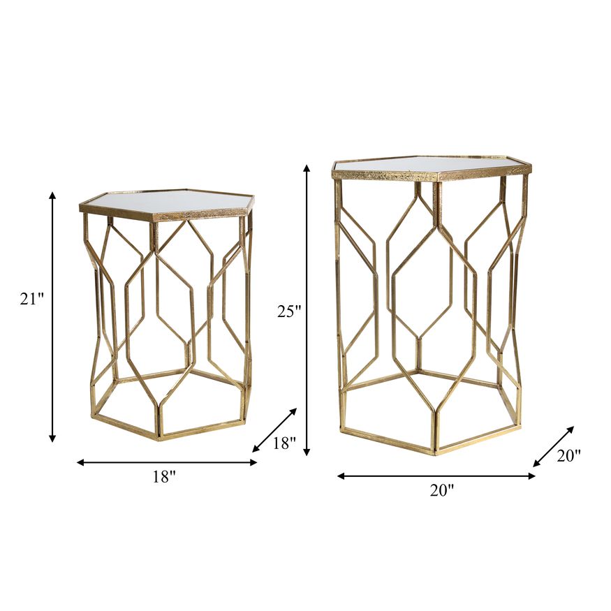 Sagebrook - Hexagon Mirrored Gold Accent Table Set