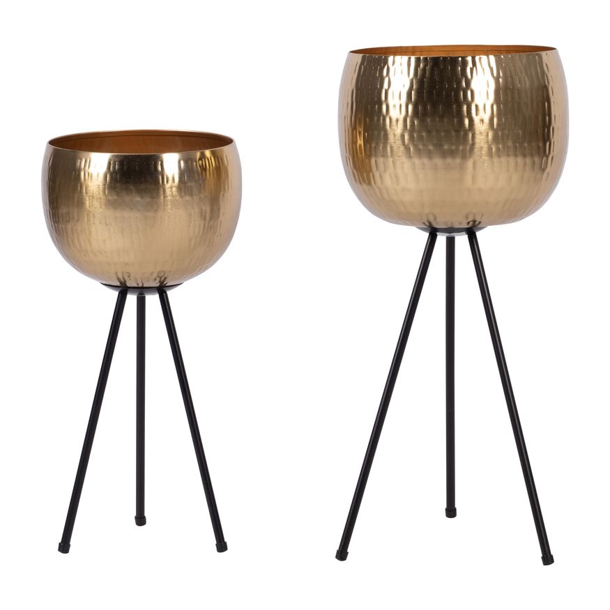 Sagebrook™ 26"/22" Iron Hammered Bowl Planters (Set Of 2) - Gold/Black