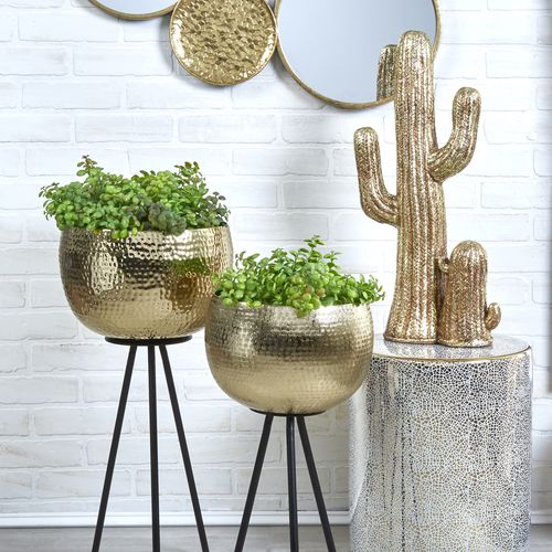 Sagebrook™ 26"/22" Iron Hammered Bowl Planters (Set Of 2) - Gold/Black