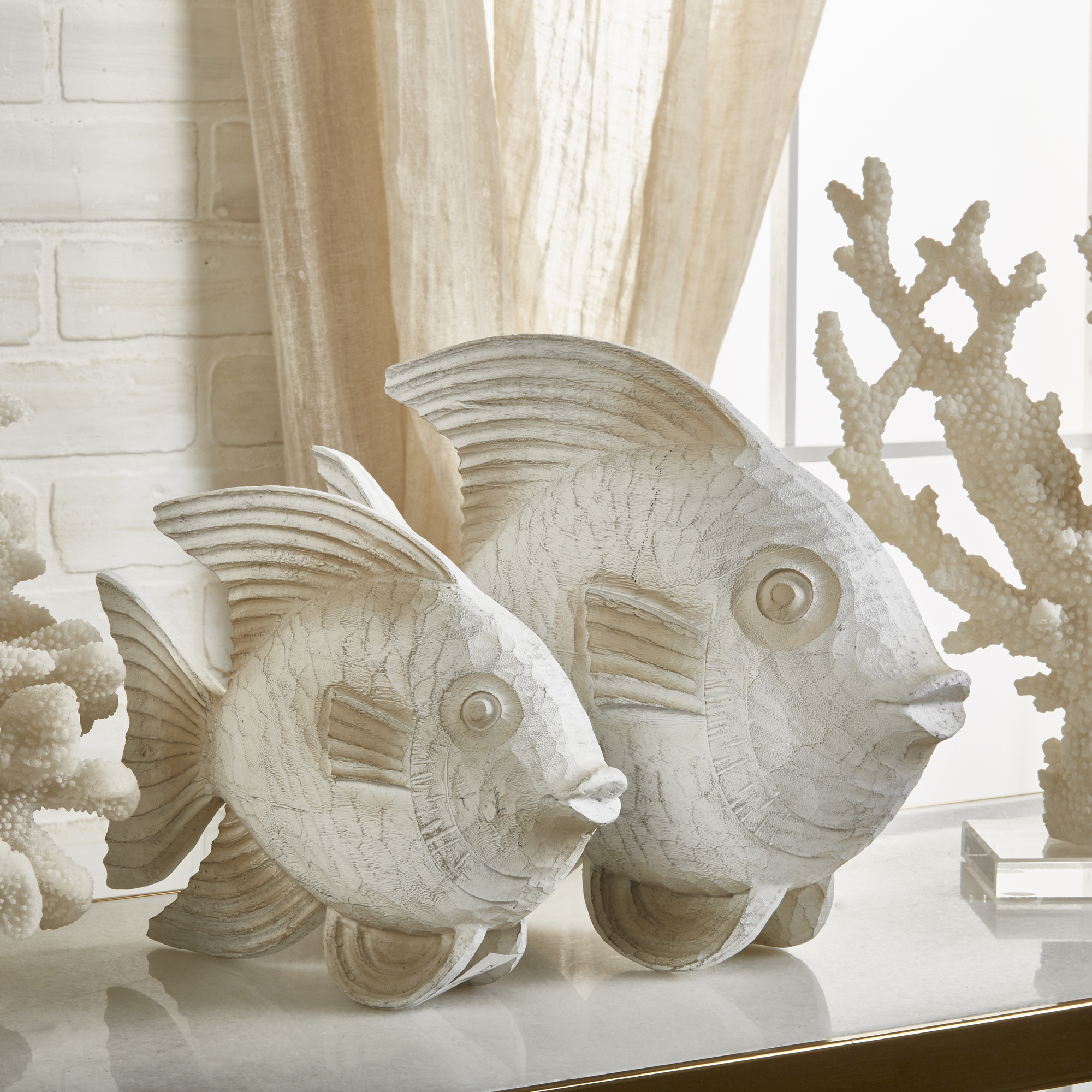 Sagebrook 14" Resin Fish Figurine - White Wash