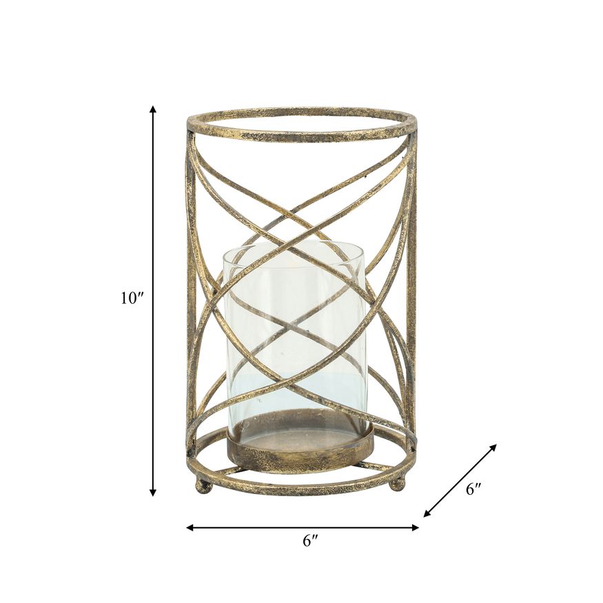 Sagebrook 10" Metal Hurricane Candle Holder - Gold