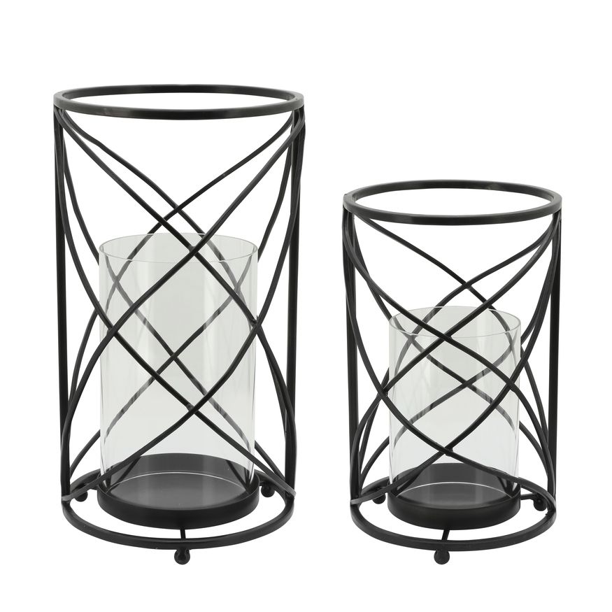 Sagebrook 13" Metal Hurricane Candle Holder - Black