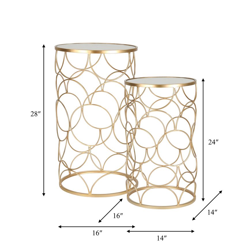 Sagebrook - Metal/Mirror Side Table Set in Gold