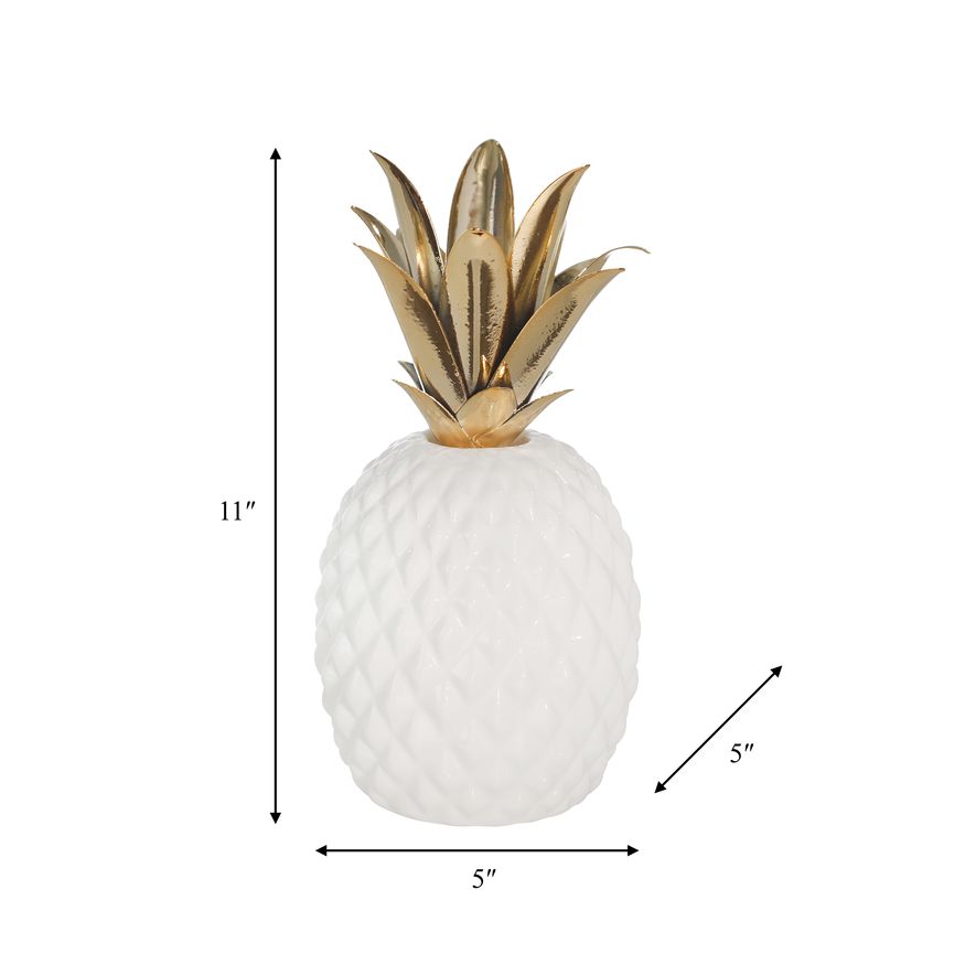 Sagebrook - 11" Ceramic/Metal Pineapple in White