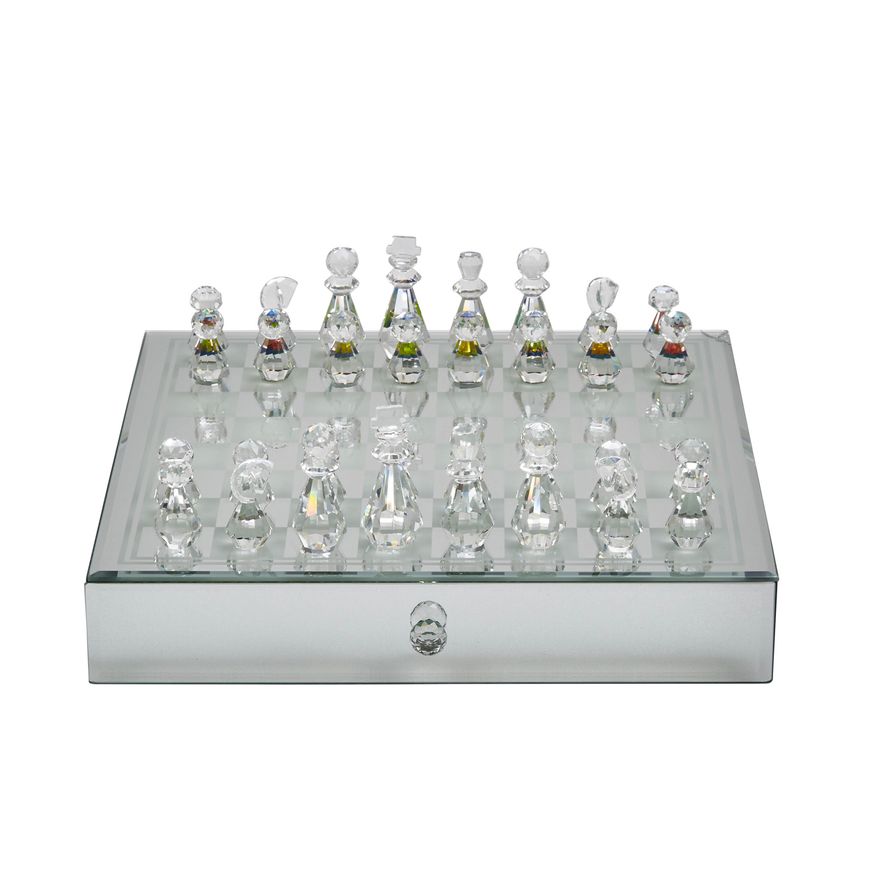 Sagebrook - Crystal/Mirrored Chess Set in Silver