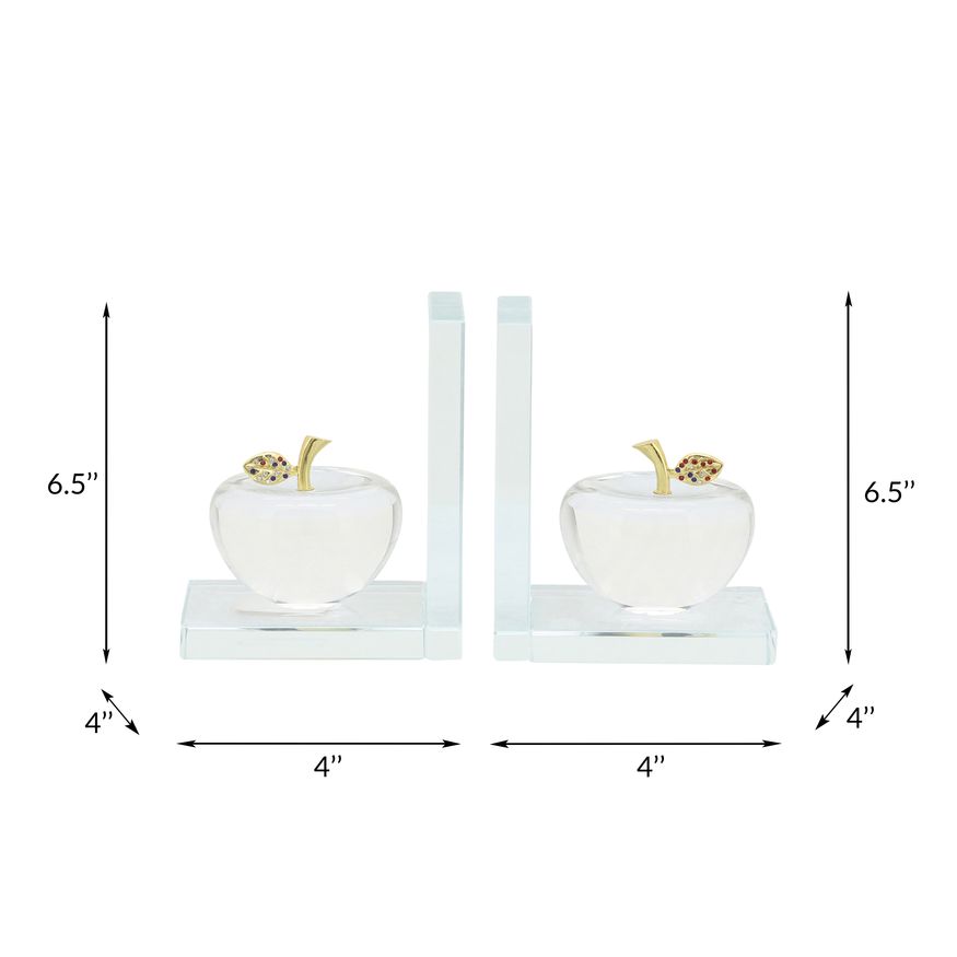 Sagebrook - Crystal Apple Bookends (Set Of 2) in Clear