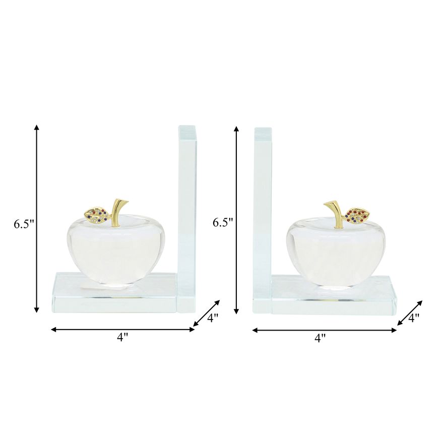 Sagebrook - Crystal Apple Bookends (Set Of 2) in Clear