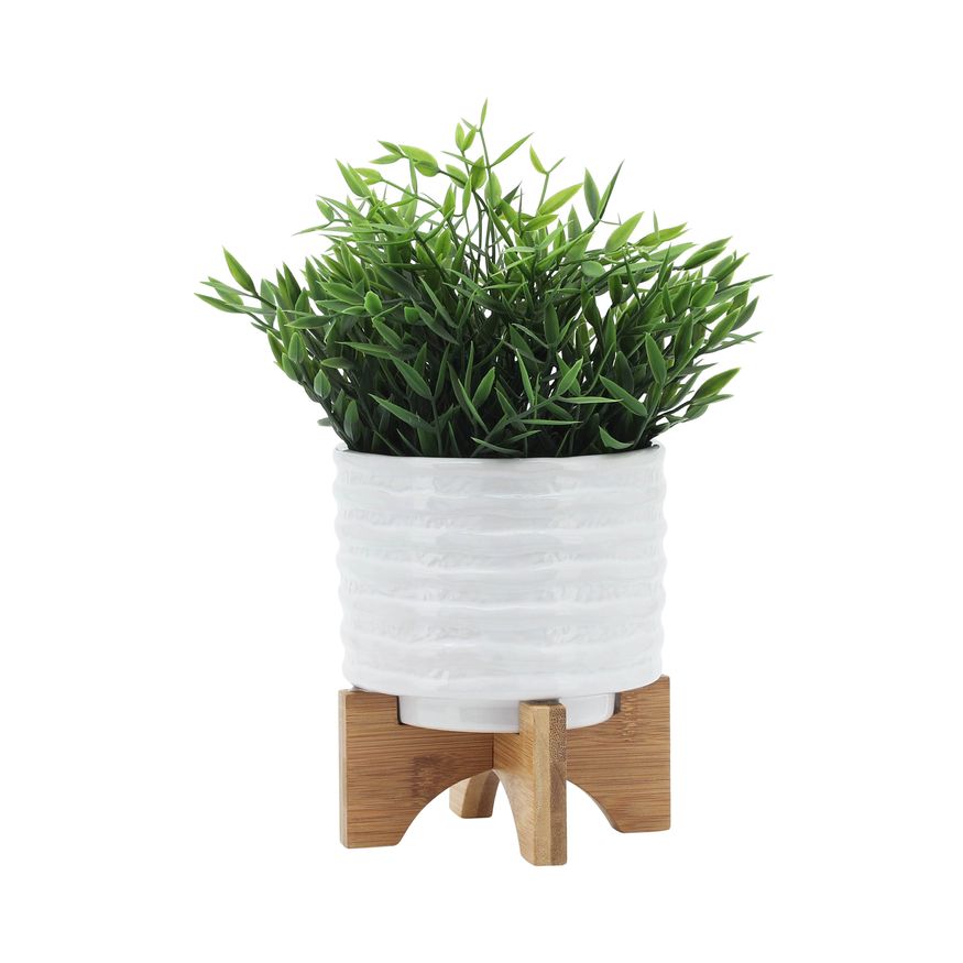 Sagebrook 6" Ceramic Planter On Stand - White Stripe