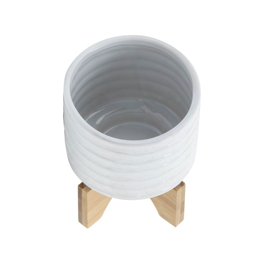 Sagebrook 6" Ceramic Planter On Stand - White Stripe