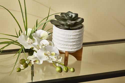 Sagebrook 6" Ceramic Planter On Stand - White Stripe