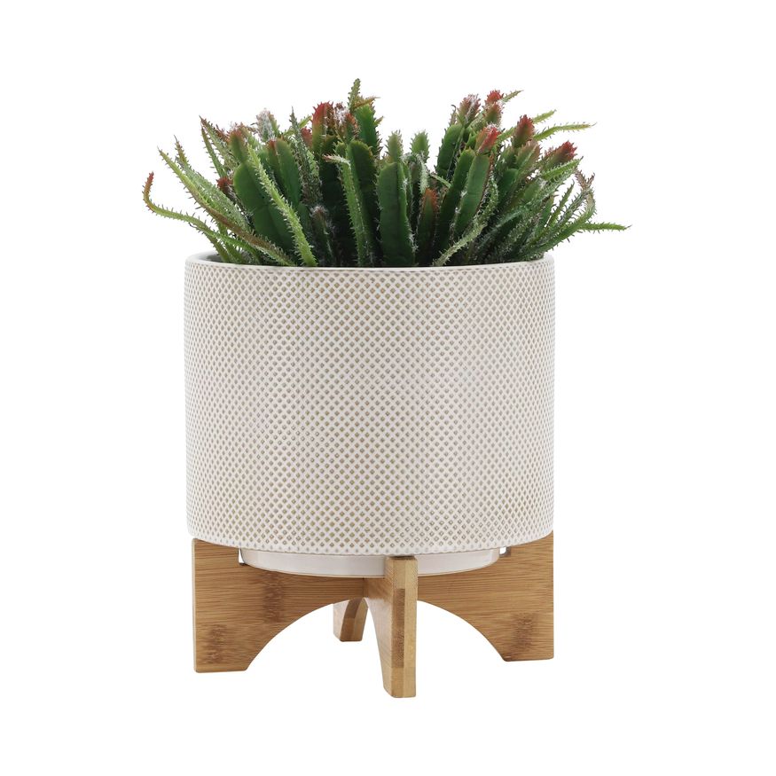 Sagebrook™ 8" Ceramic Planter On Stand - White/Tan