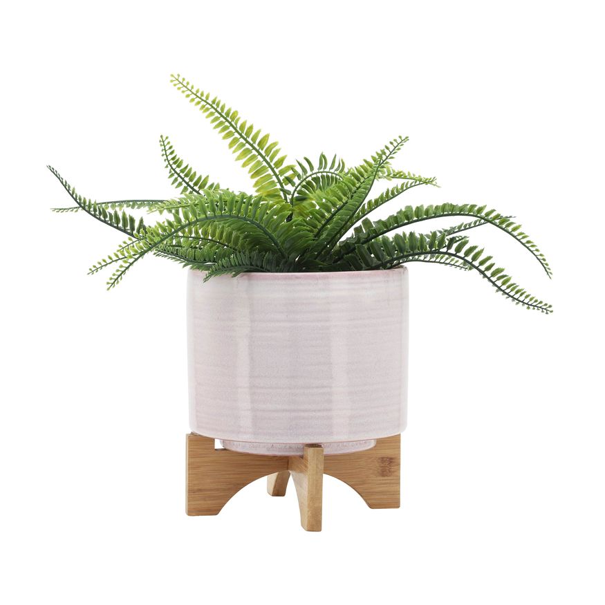 Sagebrook 8" Ceramic Planter On Stand - Cream Stripe