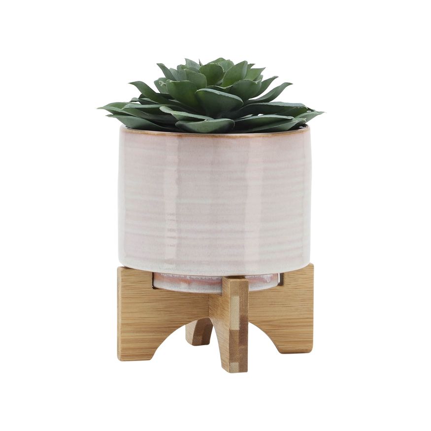 Sagebrook 6" Ceramic Planter On Stand - Cream Stripe