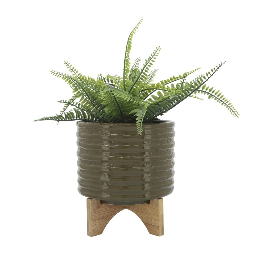 Sagebrook™ 8" Ceramic Textured Planter With Stand - Olive