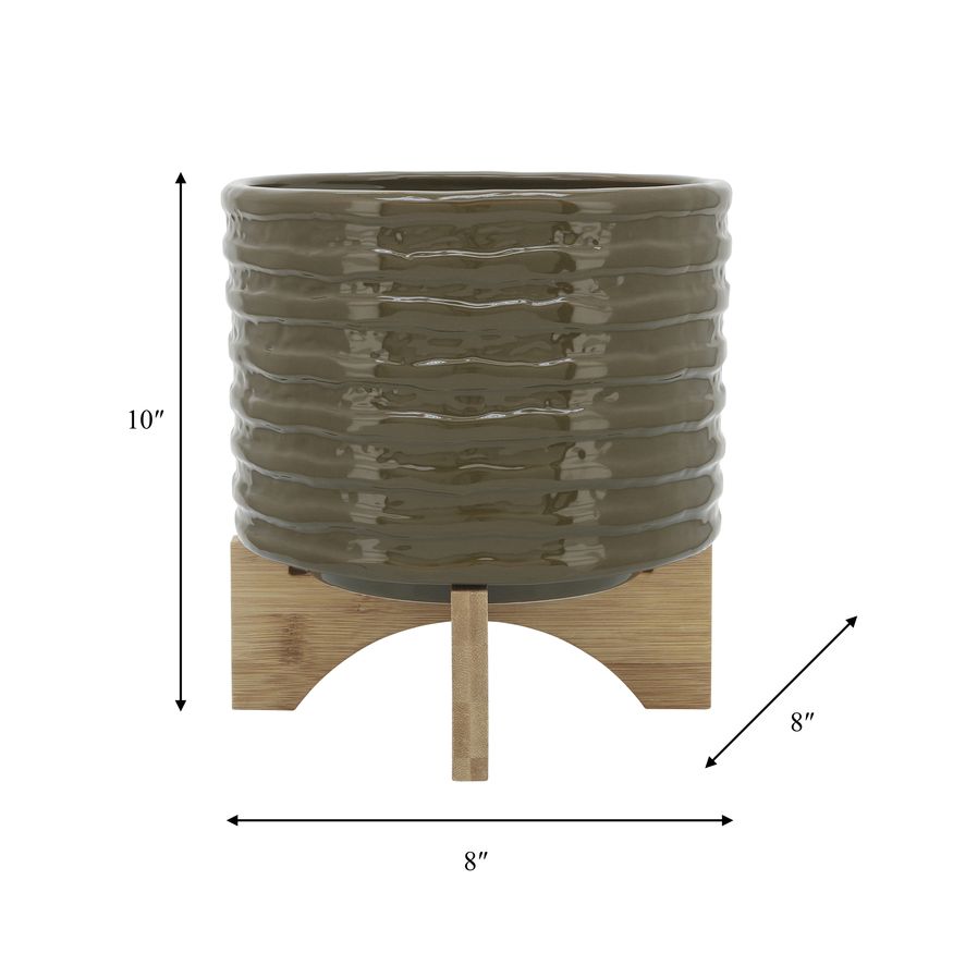 Sagebrook™ 8" Ceramic Textured Planter With Stand - Olive