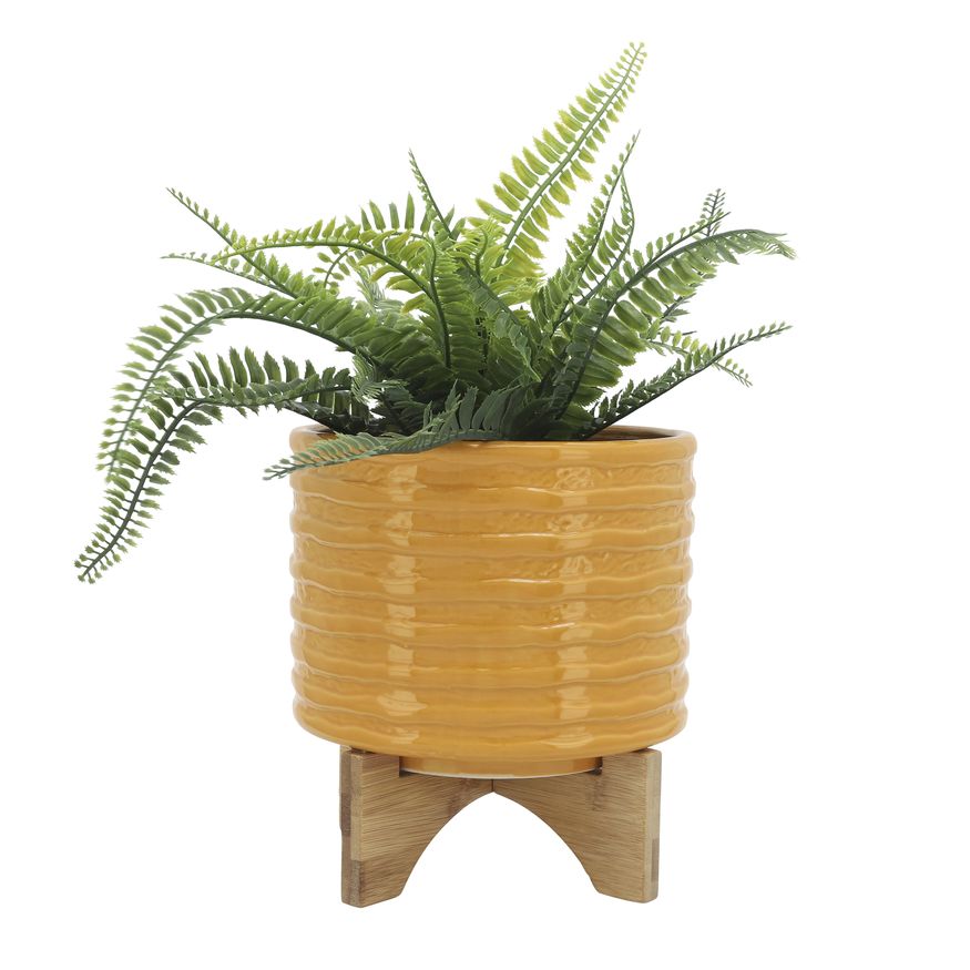 Sagebrook 8" Ceramic Textured Planter With Stand - Mustard