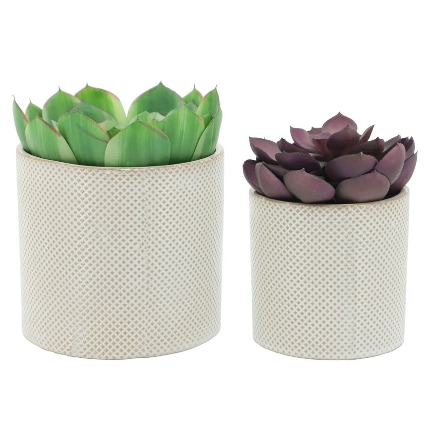 Sagebrook - 7"/5" Ceramic Planters (Set Of 2) in White/Tan