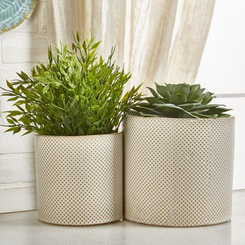 Sagebrook - 7"/5" Ceramic Planters (Set Of 2) in White/Tan