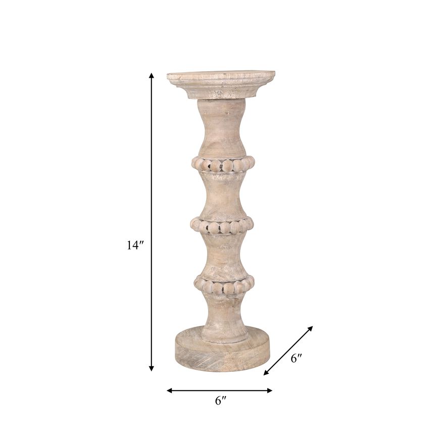 Sagebrook 14" Wooden Antique Style Candle Holder - Beige